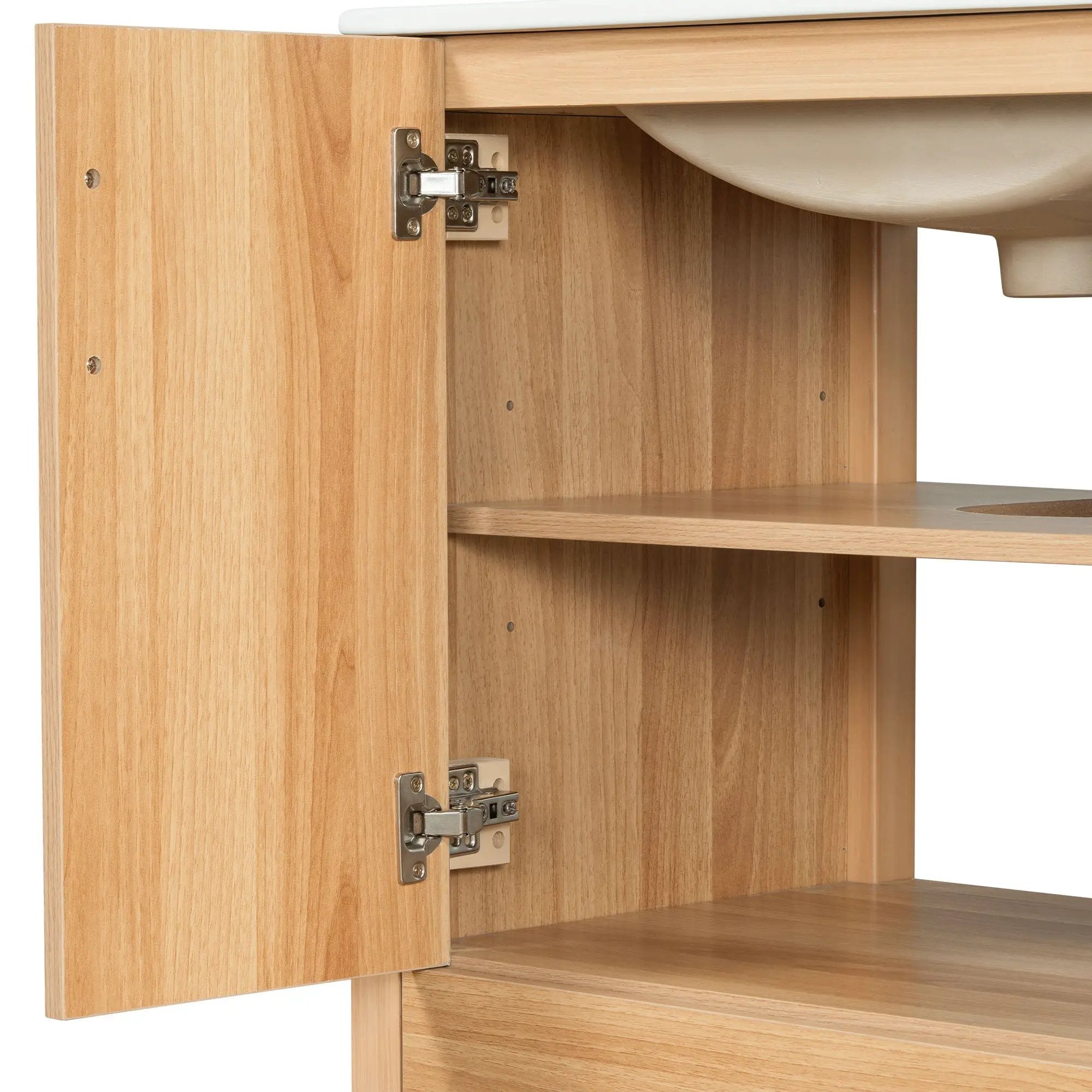 36" Bathroom Vanity, 2 Soft Close Doors, 4 Soft Close Drawers, Adjustable Shelf, Storage Cabinet - Acacia Wood by HouseOfZazla