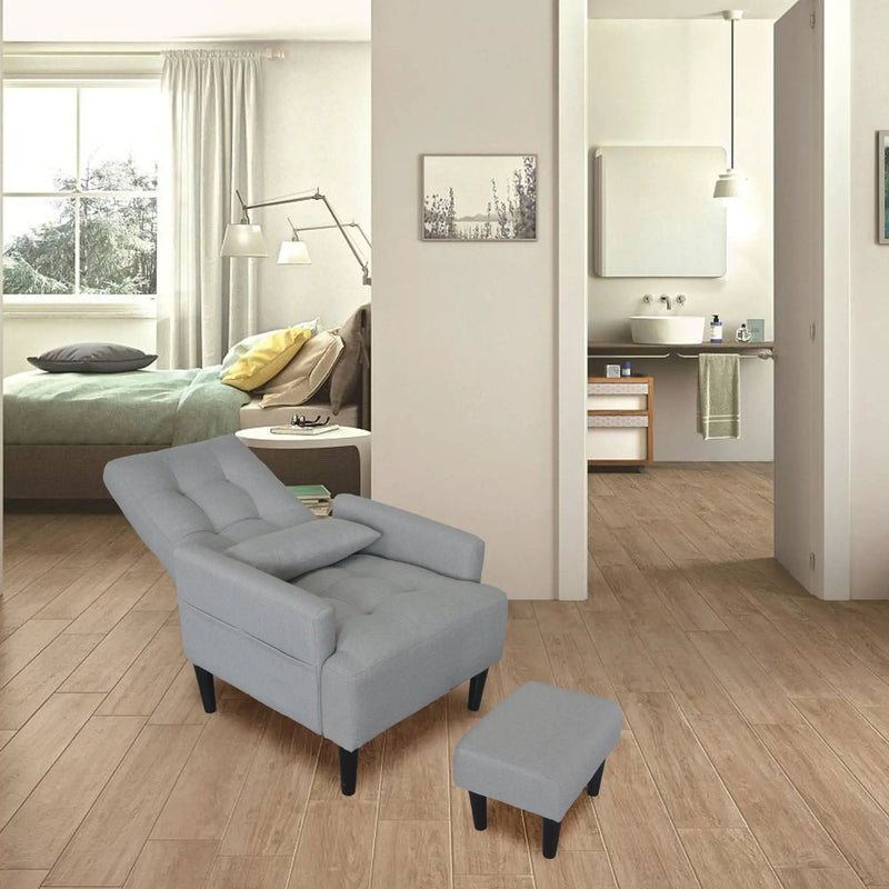 Living Room Sofa Single Chair And Ottoman, Modern Multi-Function Fabric Living Room Sofa Lounge Chair Bed And Stool. Soft Leisure Single Chair Adjustable Into 5 Angles With Sofa Bed by Unique Piece Furniture