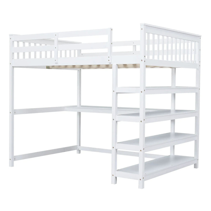 Loft Bed With Storage Shelves And Under Bed Desk