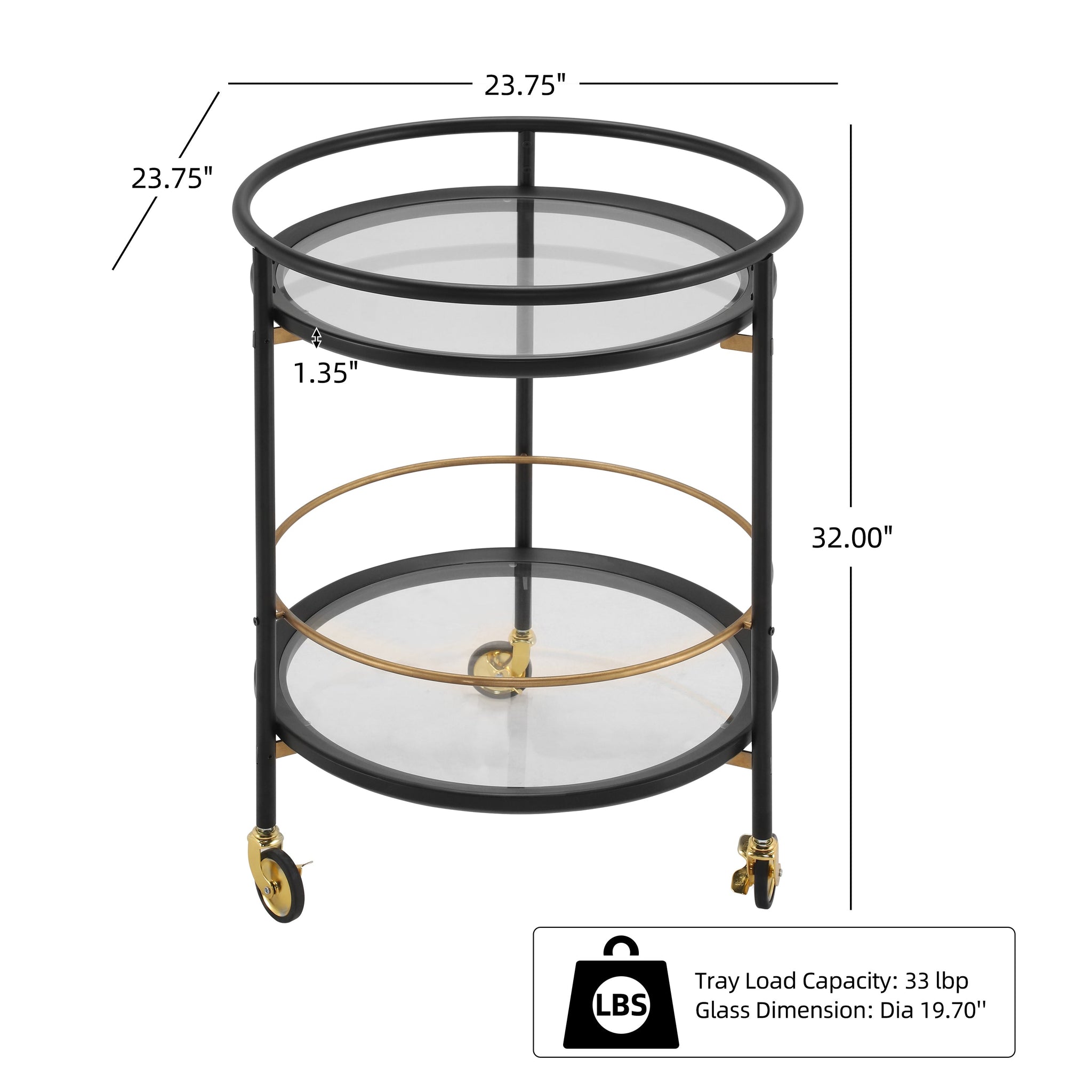 Modern Round Bar Cart with Tempered Glass Shelves by HouseOfZazla