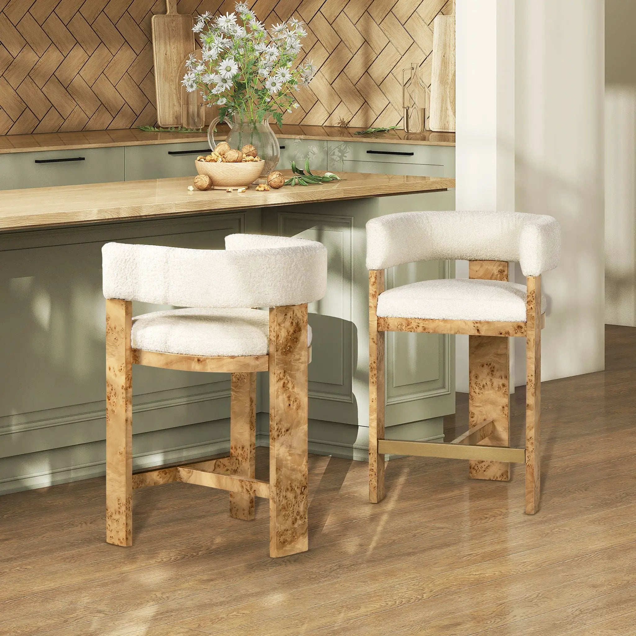 Vavona - Burl Upholstered Barrel Back Counter Height Bar Stool - Polar Off White by Unique Piece Furniture