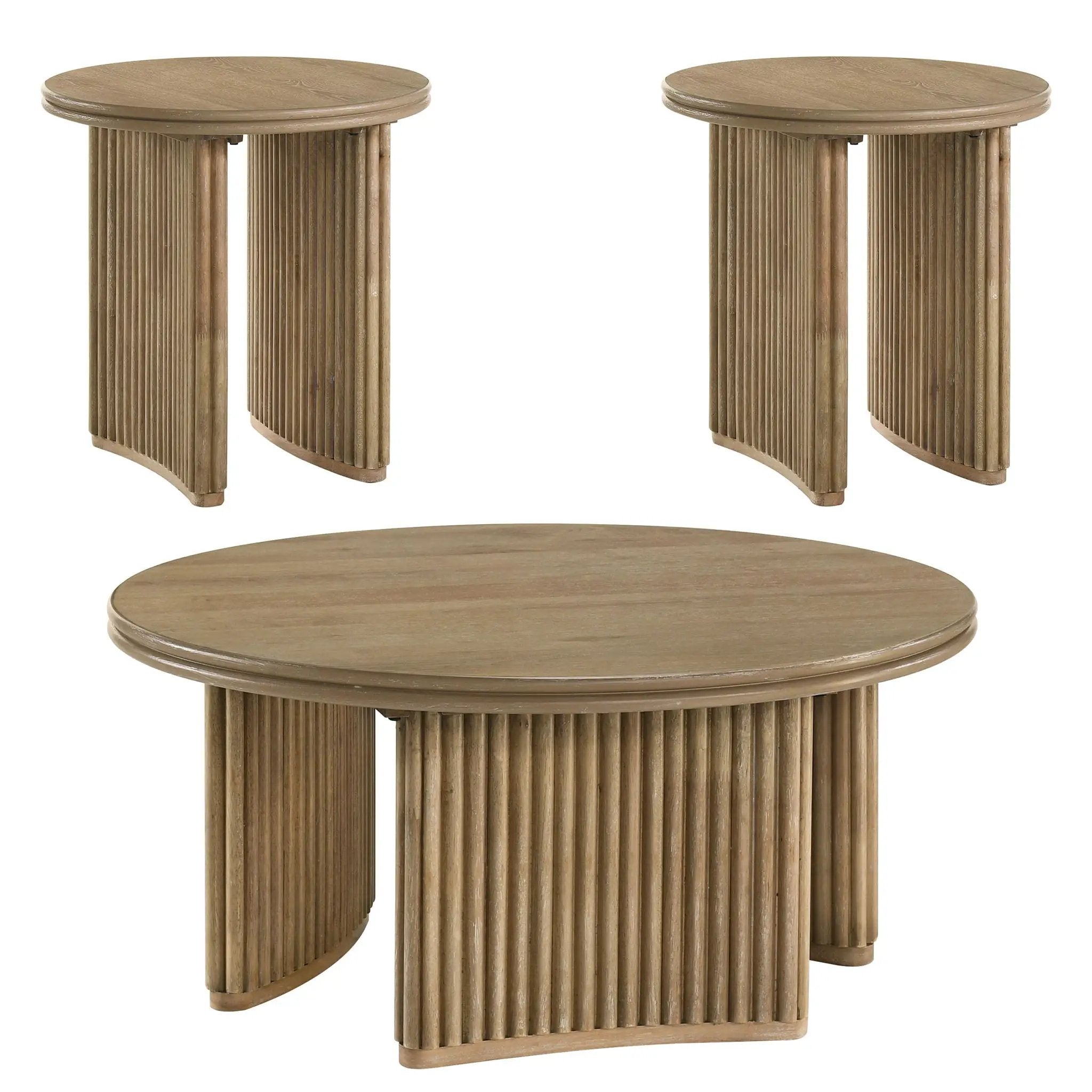 Adina 3-piece Round Coffee Table Set Distressed Light Brown by Unique Piece Furniture