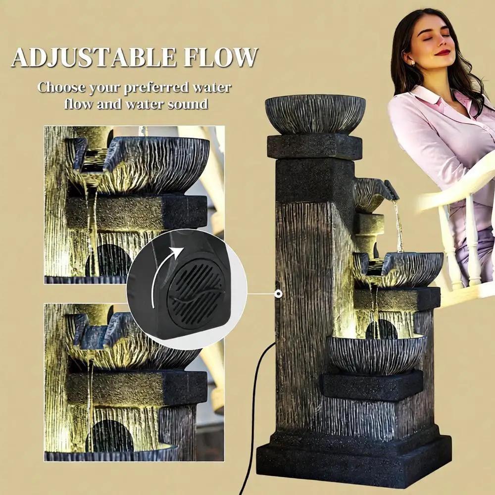 4-Tier Resin Cascading Bowls Outdoor Waterfall Fountain with LED Lights by HouseOfZazla
