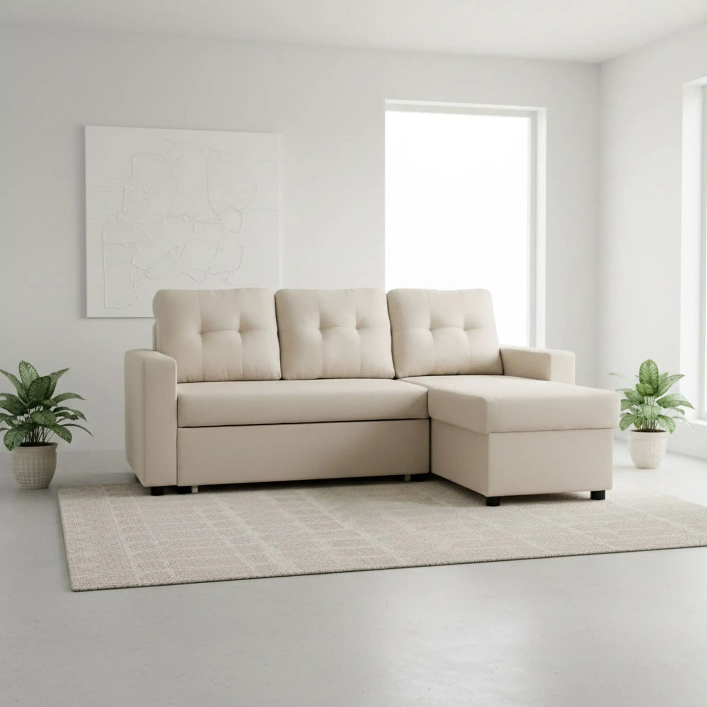 Convertible L Shaped Sectional Sleeper Sofa Bed, Saving Pull Out Couch by Unique Piece Furniture