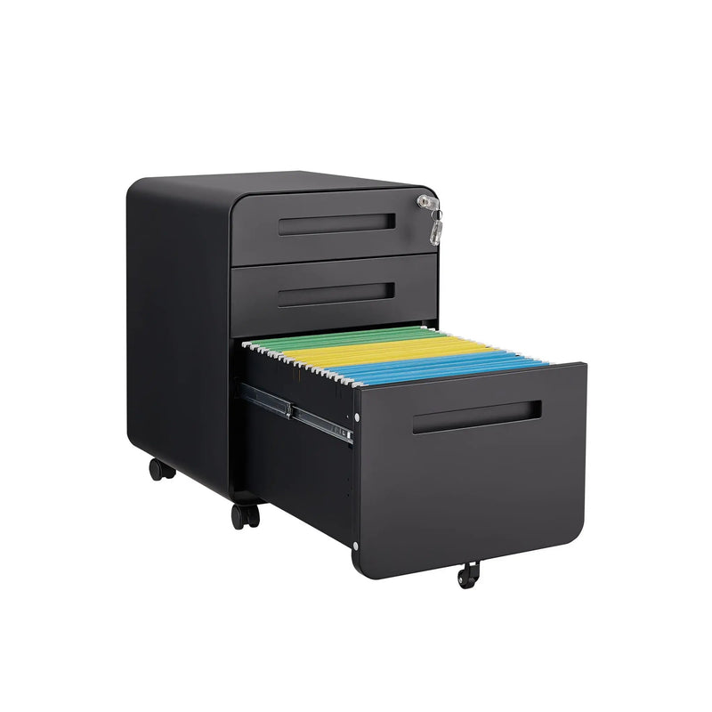 3 Drawer Mobile File Cabinet Under Desk Office, Simple Style Versatile Storage Cabinet For Legal / Letter / A4 Files, 5 Wheel Design Anti-Tilting Cold Rolled Steel Waterproof Moisture-Proof by Unique Piece Furniture