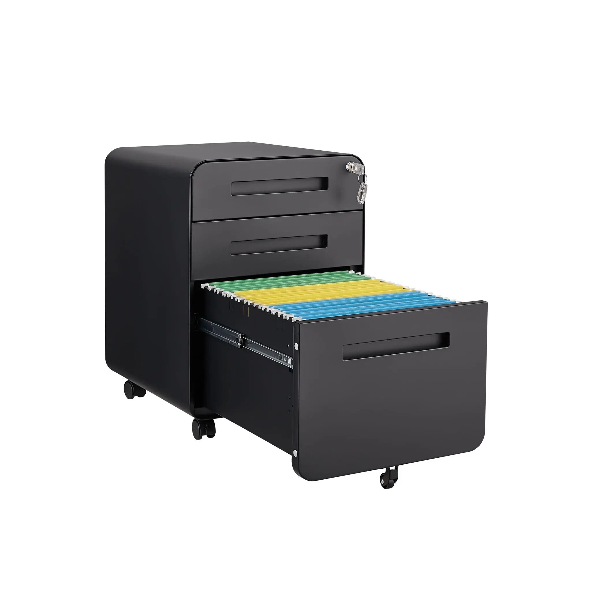3 Drawer Mobile File Cabinet Under Desk Office, Simple Style Versatile Storage Cabinet For Legal / Letter / A4 Files, 5 Wheel Design Anti-Tilting Cold Rolled Steel Waterproof Moisture-Proof by HouseOfZazla