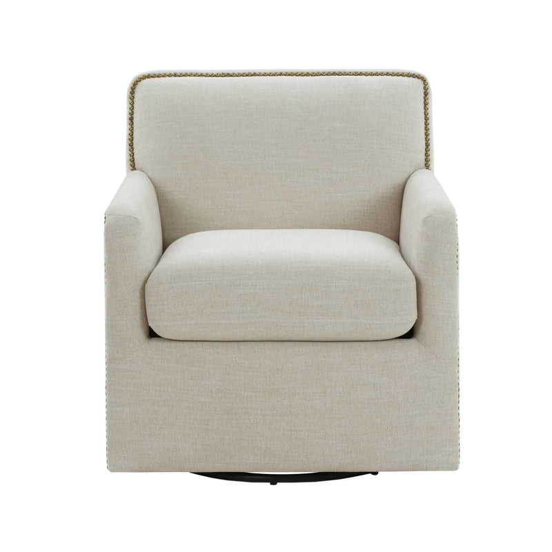 Tolland - Swivel Accent Chair With Antique Brass Nailhead Trim - Beige by HouseOfZazla