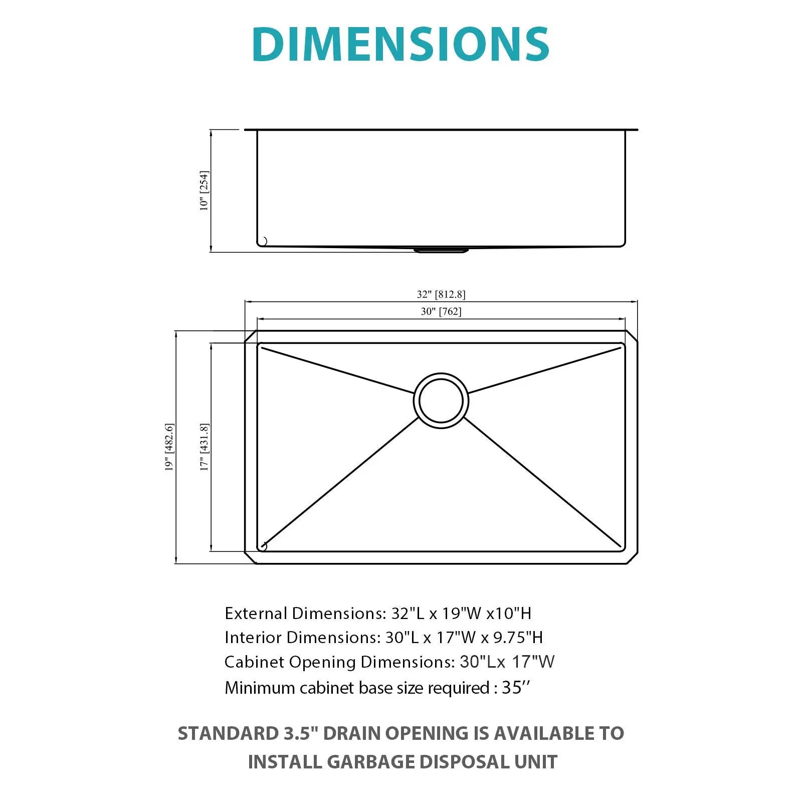 Finish Undermount Stainless Steel Kitchen Sink 32" X 19" 16 Gauge Deep Single Bowl by HouseOfZazla