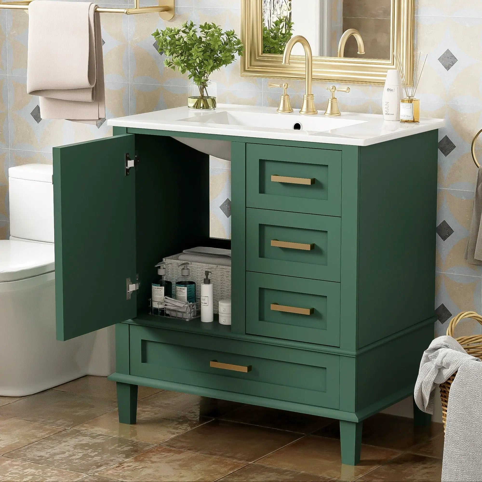 Bathroom Vanity, Modern Bathroom Cabinet With Sink Combo Set, Bathroom Storage Cabinet With A Soft Closing Door And 3 Drawers, Solid Wood Frame by Unique Piece Furniture