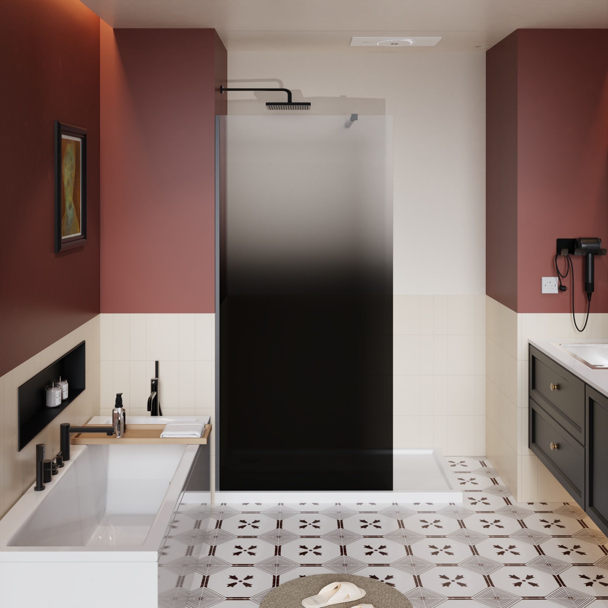 Gradient Shower Door With Handle - Matt Black by HouseOfZazla