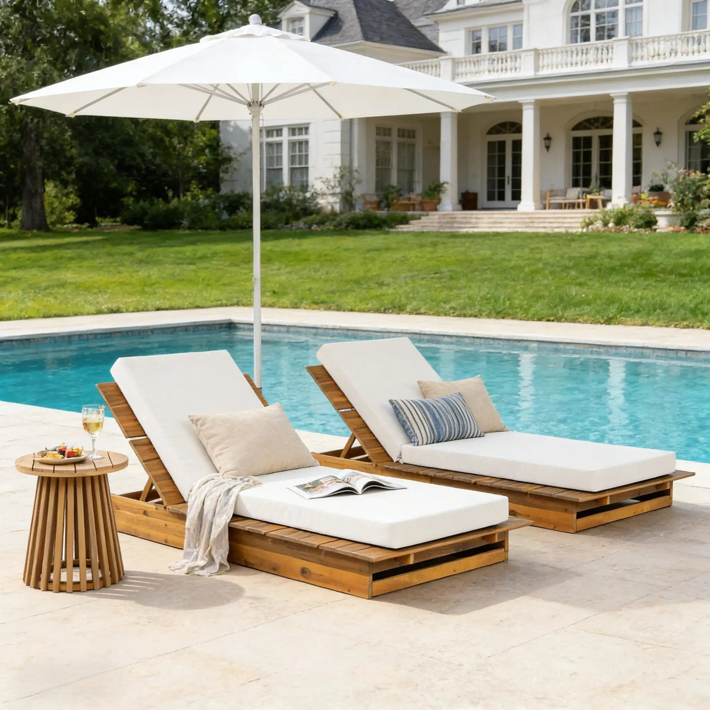 Acacia Wood Chaise Lounge with Movable Cushions by HouseOfZazla