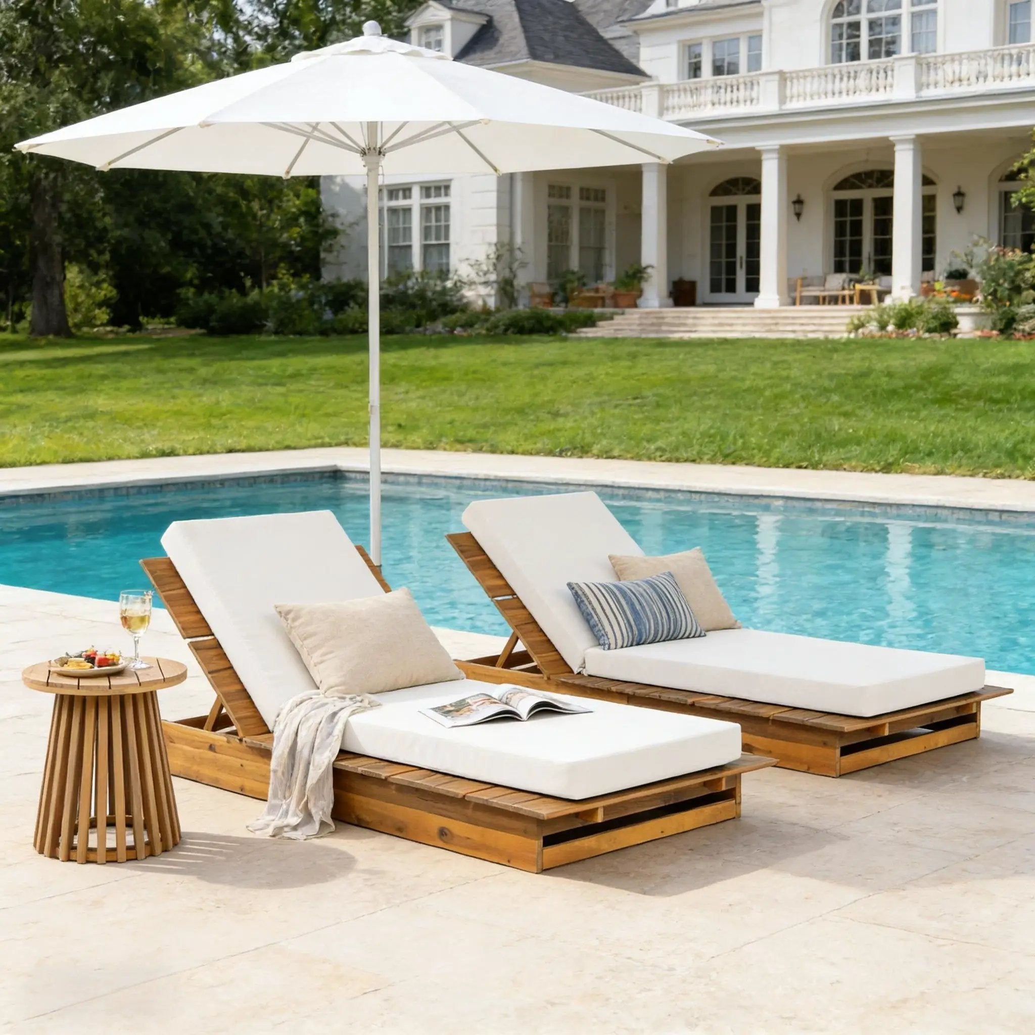 Acacia Wood Chaise Lounge with Movable Cushions by HouseOfZazla