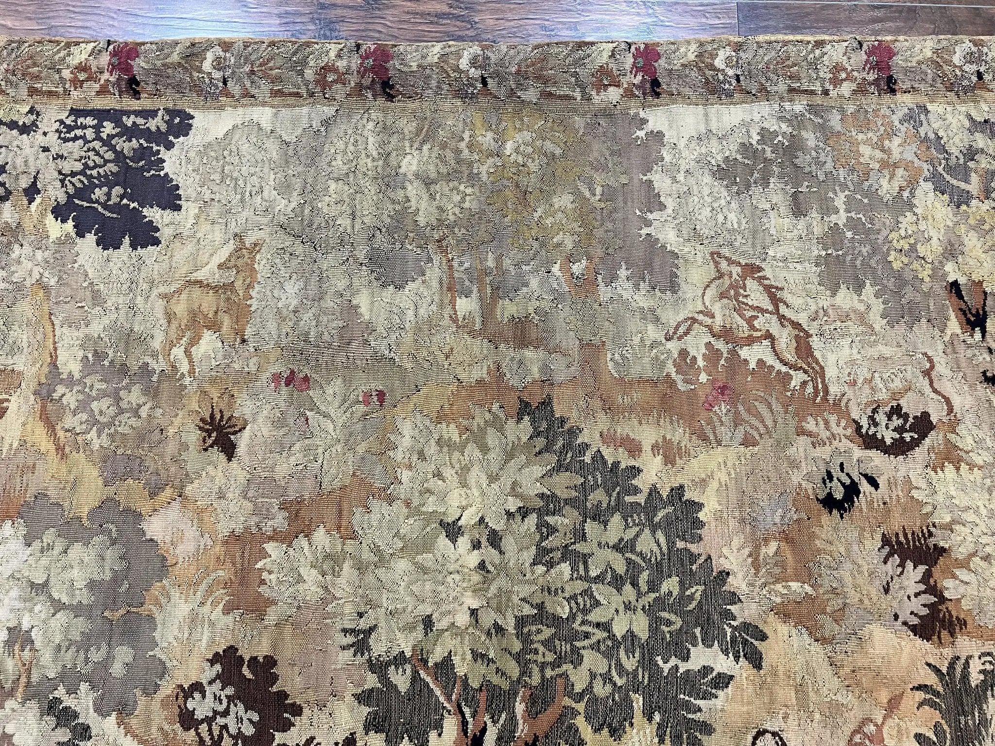 Antique French Tapestry 6x5 ft, European Handmade Wool Aubusson Weave Vintage Tapestry by Jewel Rugs