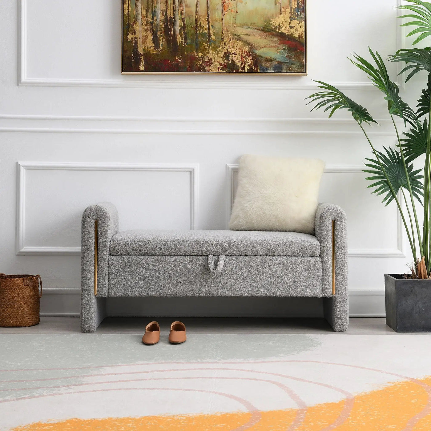 Modern Teddy Upholstered Large Bed End Bench With Arms And Storage by HouseOfZazla