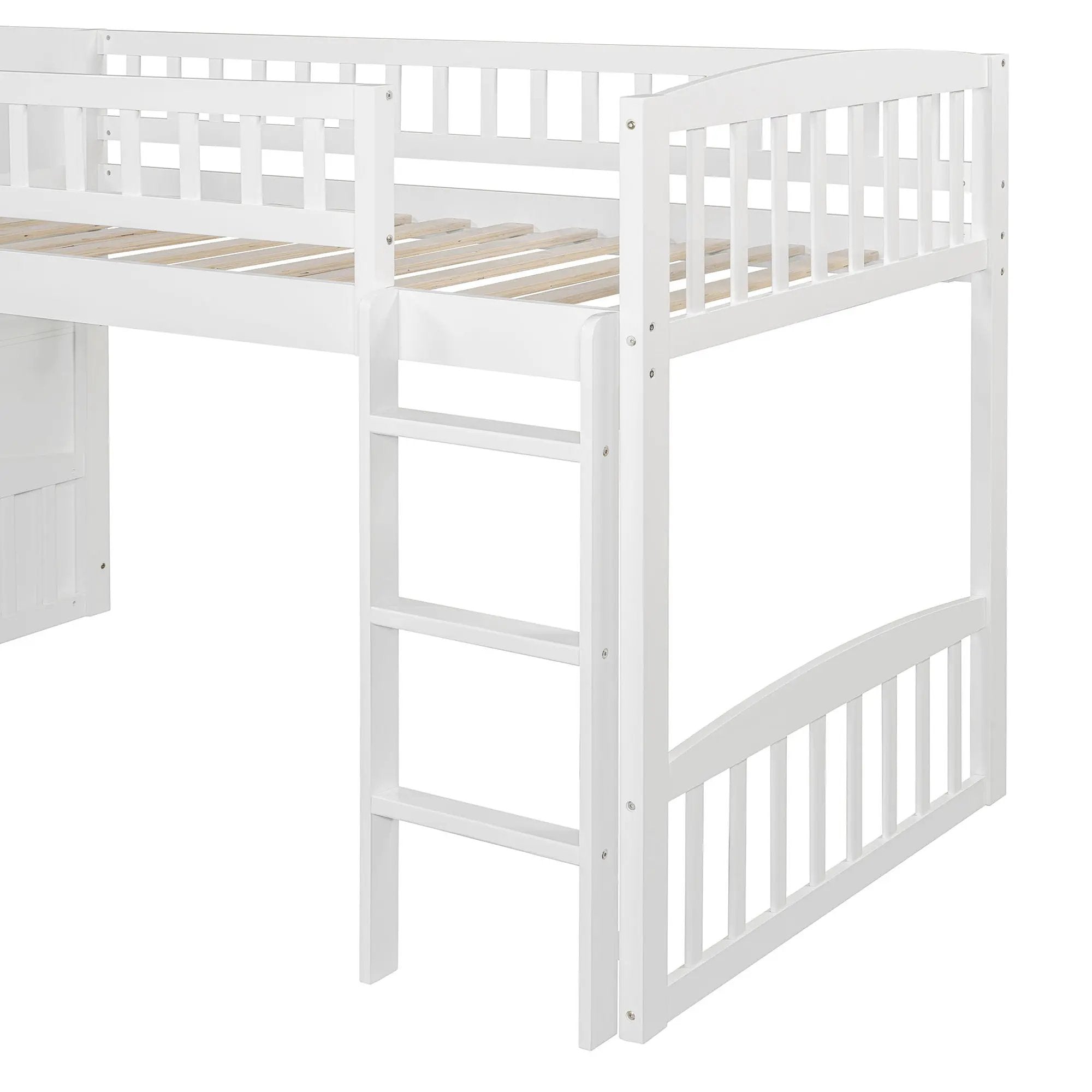 Loft Stairway Bed With 2 Drawers, Convertible Ladder And Slide