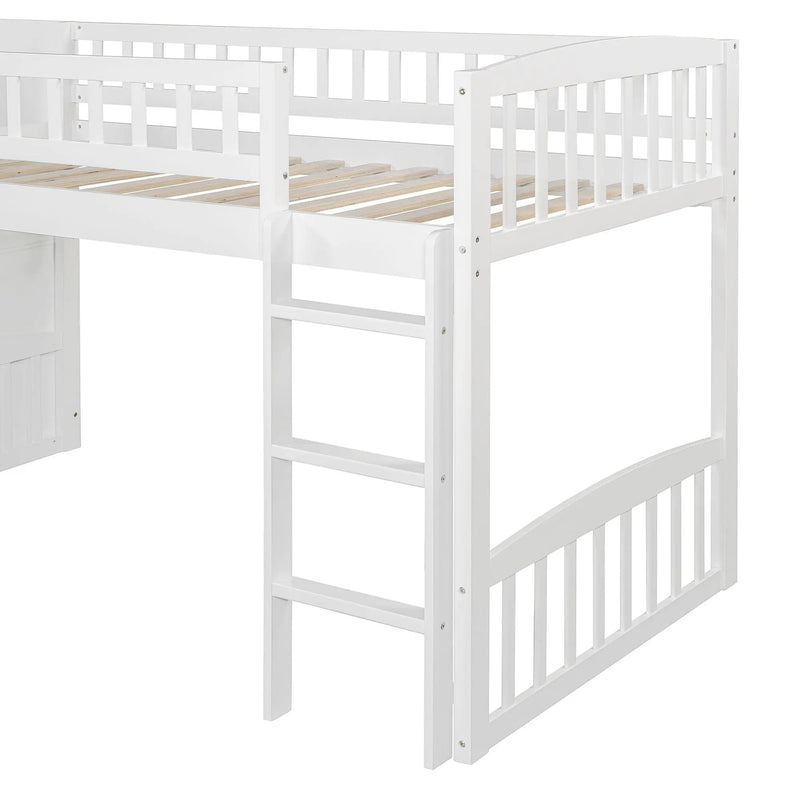 Loft Stairway Bed With 2 Drawers, Convertible Ladder And Slide