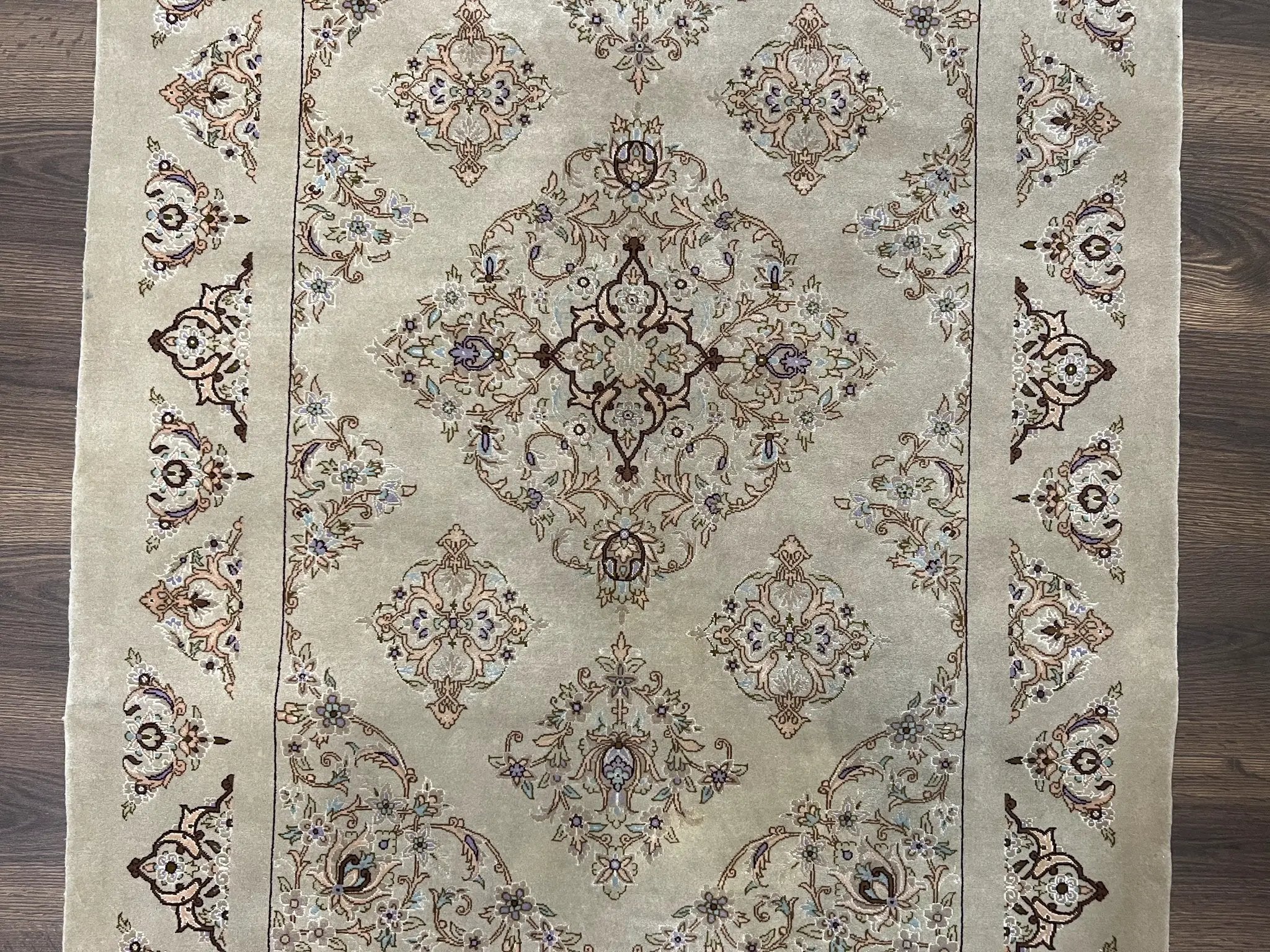 Very Fine Persian Isfahan Rug 3x5 ft with Signature, Kork Wool on Silk Foundation, Gray-Taupe Vintage Hand Knotted Oriental Carpet, 60 Raj 460 KPSI by Jewel Rugs
