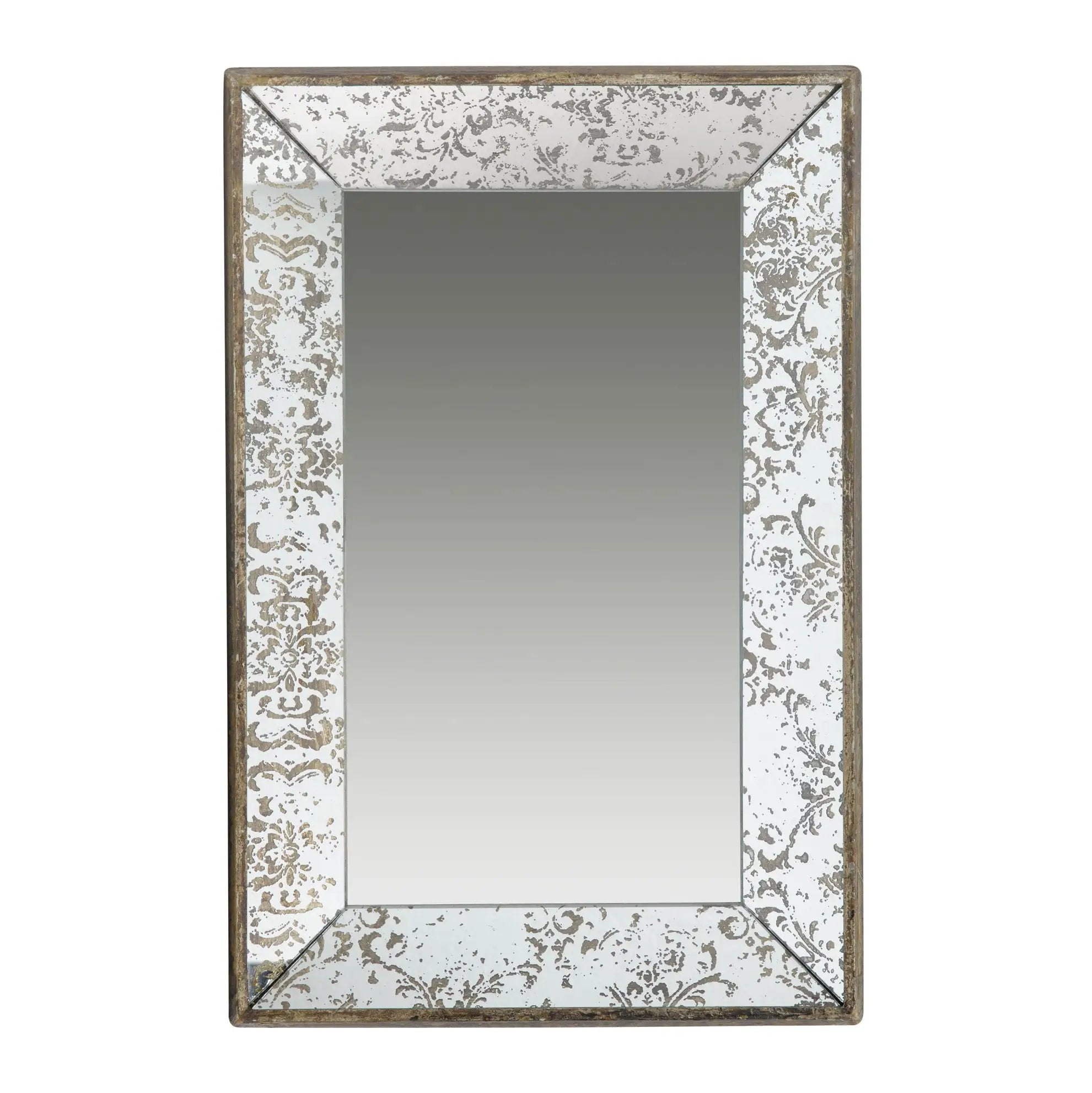 Antique Rectangle Mirror With Floral Accents, Mirrored Display Tray, Hanging Wall Mirror by Unique Piece Furniture