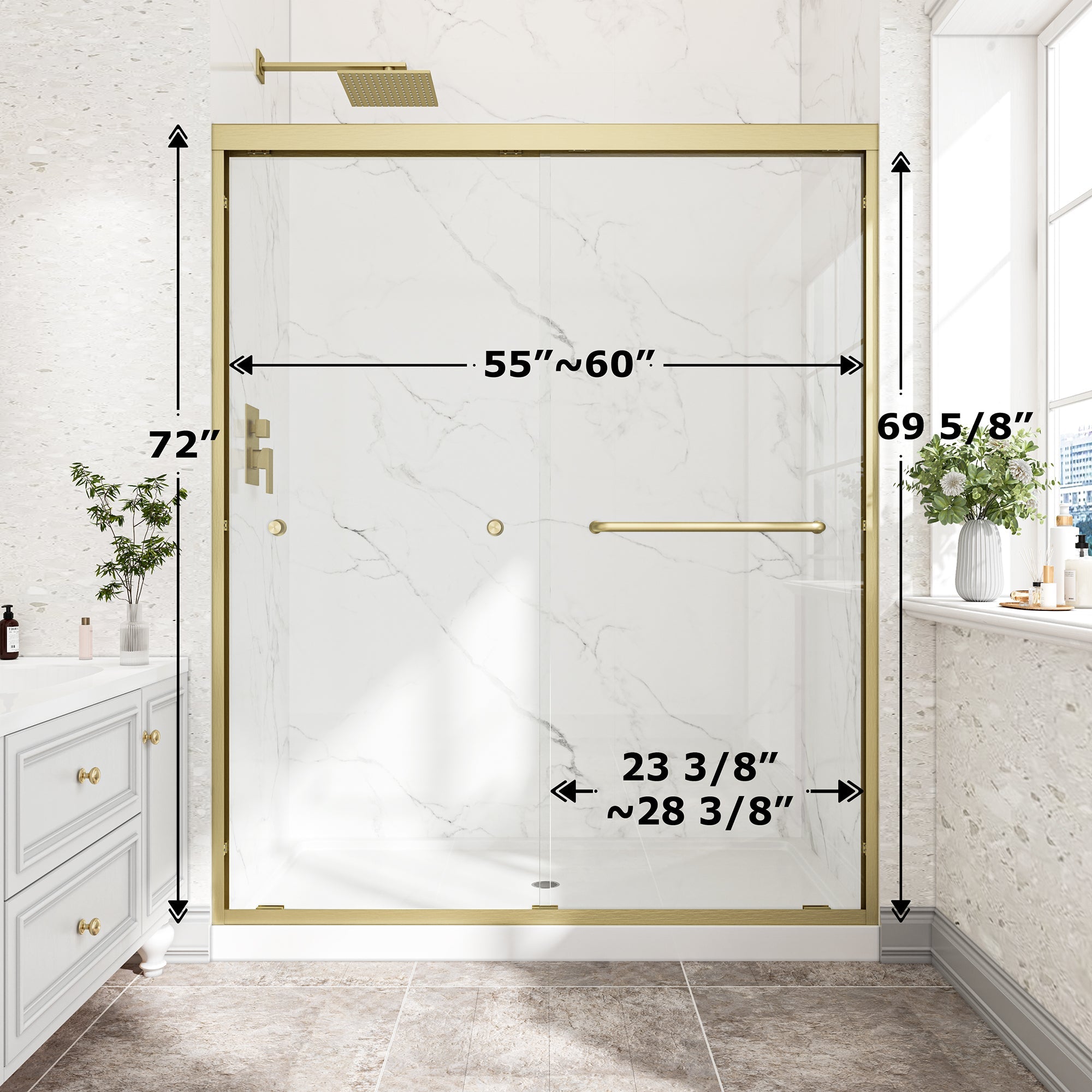 55"-60" W x 72" H Brushed Shower Door by HouseOfZazla