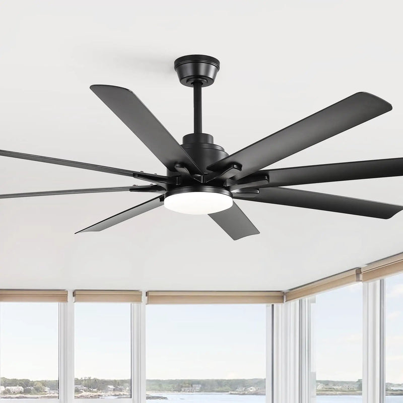 Ceiling Fan With Light 8 Blades, 18W LED 3 Color Dimmable Light, For Living Room & Bedroom - Matte Black by Unique Piece Furniture