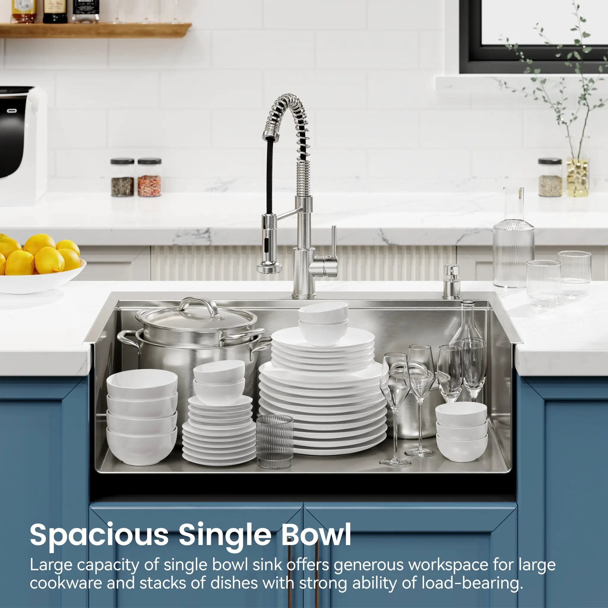 Stainless Steel Kitchen Sink, 33”x22” Single Bowl, Overmount, Brushed Finish by HouseOfZazla