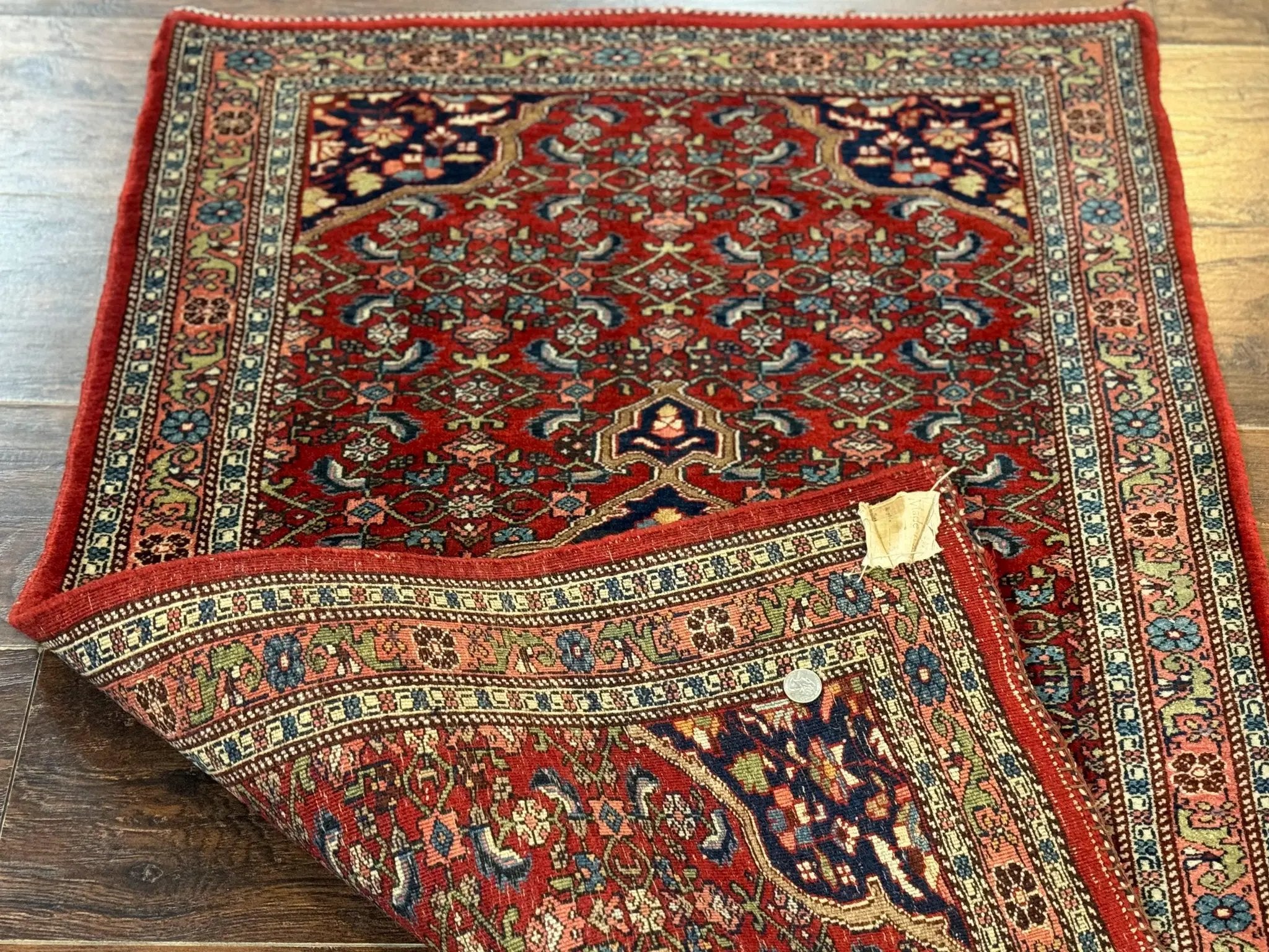 Persian Bidjar Rug 2.7 x 4, Red and Navy Blue, Small Persian Area Rug, Semi Antique by Jewel Rugs
