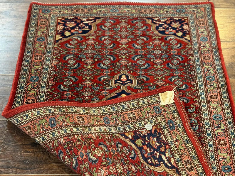 Persian Bidjar Rug 2.7 x 4, Red and Navy Blue, Small Persian Area Rug, Semi Antique by Jewel Rugs