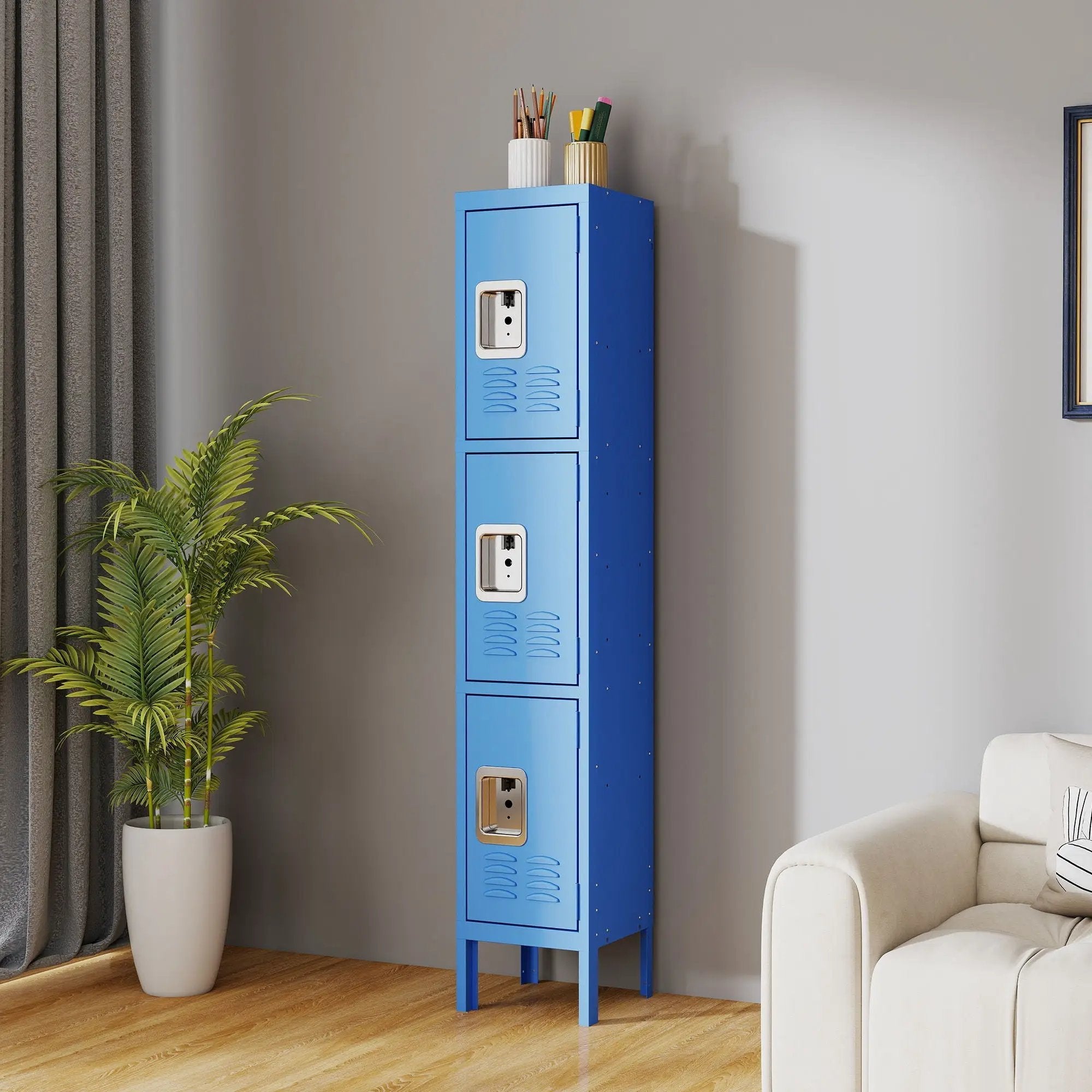 Lockers For Employees With 3 Door Storage Locker Durable For Gym, School, Office - Blue by HouseOfZazla