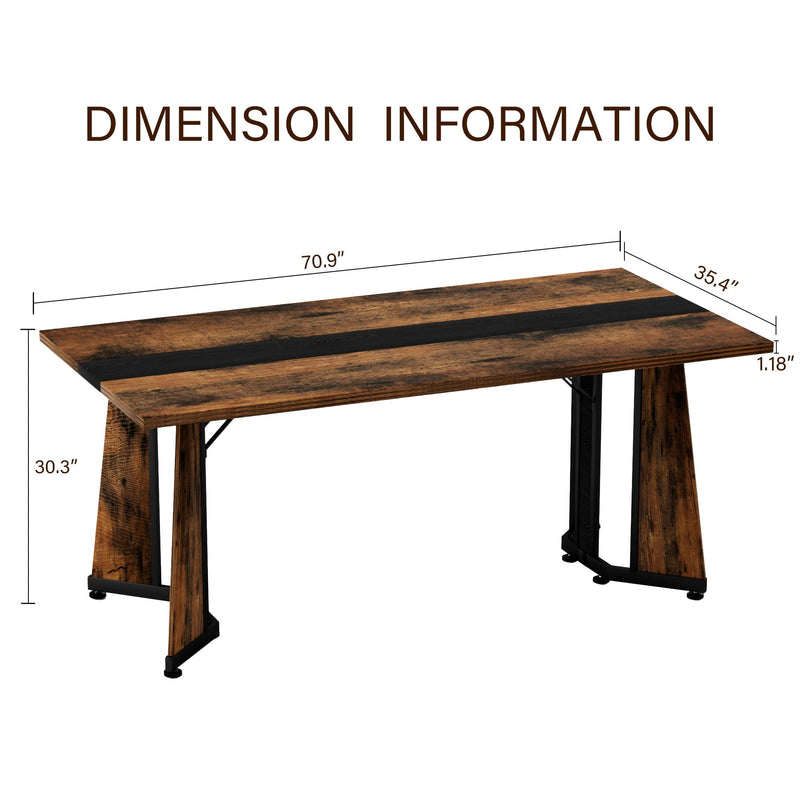 Rustic Rectangular Large Dining Table, Waterproof Desk For 8 People, & Steel With Adjustable Legs - Black / Rustic Brown by Unique Piece Furniture
