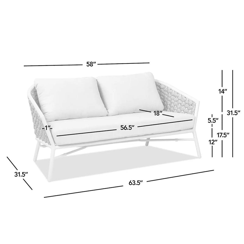 Rowan - Rope Barrel Back Patio Conversation Loveseat Sofa - Optic White by HouseOfZazla