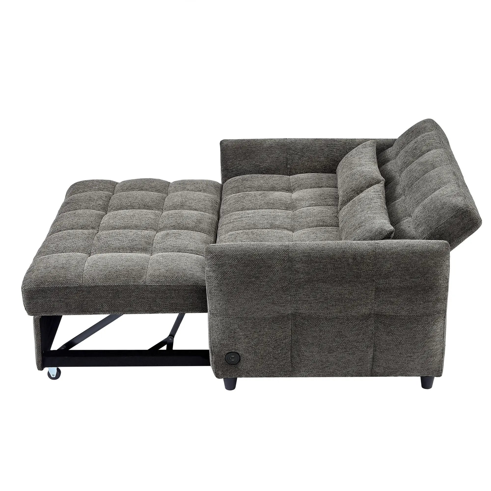 Loveseat Sofa Pull-Out Bed With Adjustable Backrest, 3 USB Ports And 2 Lumbar Pillows For Living Room by HouseOfZazla