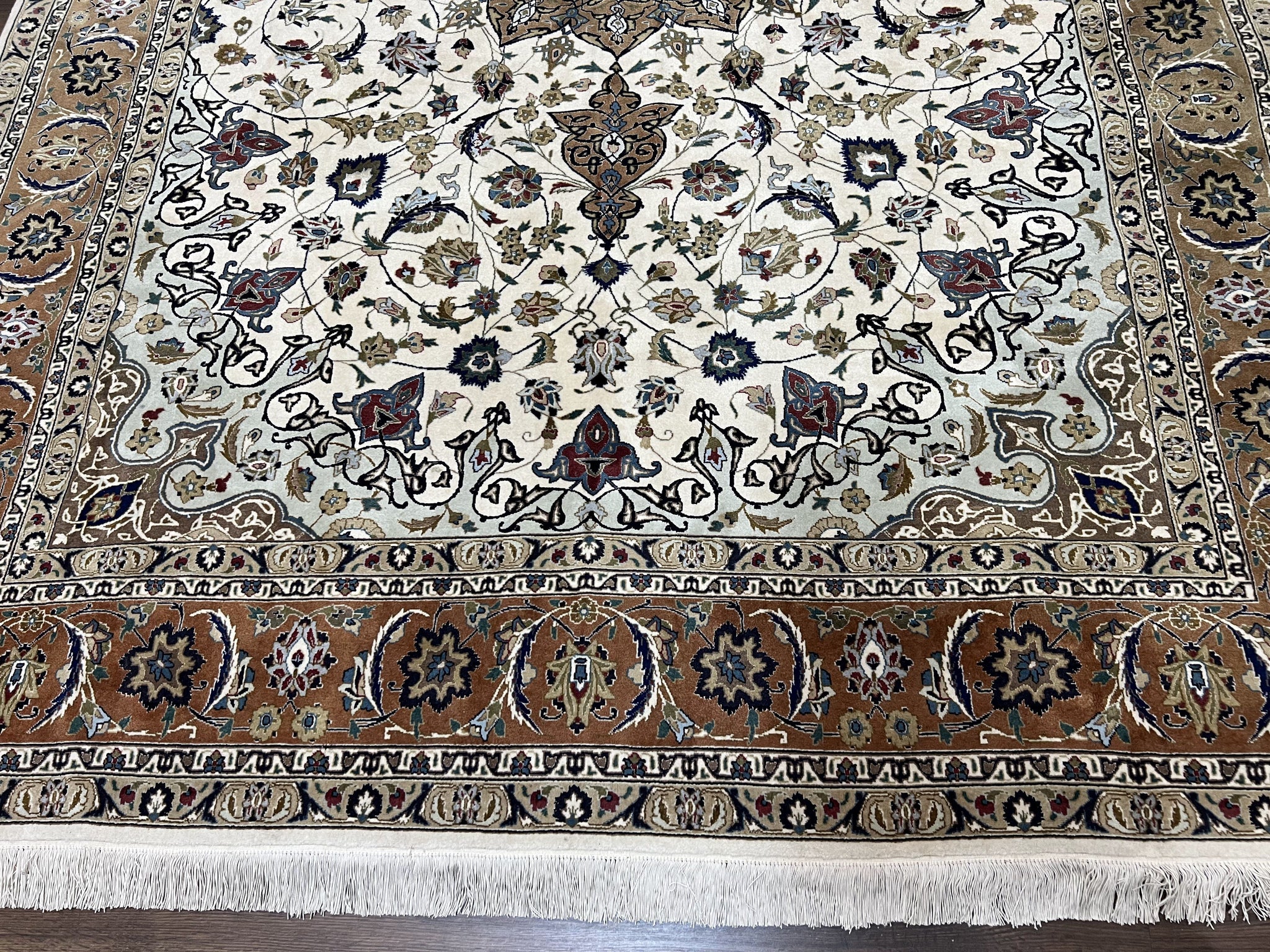 Wonderful Persian Tabriz Rug 7x10, Floral Medallion, Very Fine Oriental Carpet, Ivory by Jewel Rugs