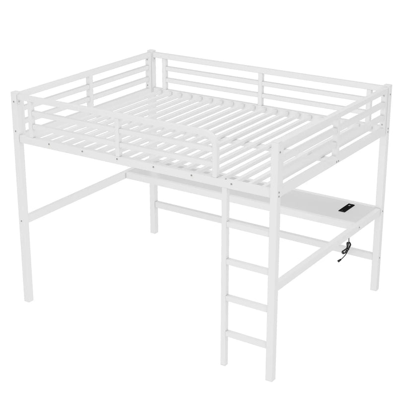 Metal Queen Size Loft Bed with Power Outlet and LED Lighted by HouseOfZazla