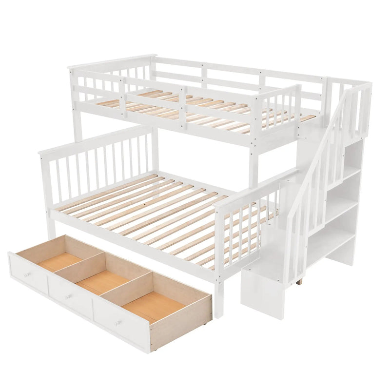 Stairway Bunk Bed With Storage And Guard Rail For Bedroom by HouseOfZazla