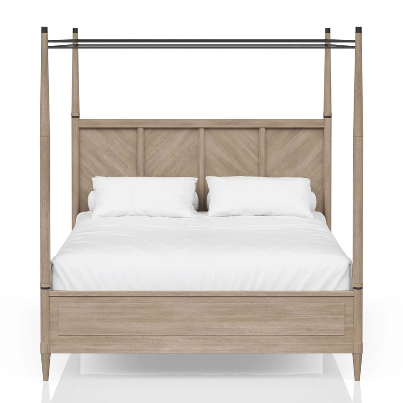 Queen Canopy Bedroom Set With A 2 Drawer Nightstand A Dresser With Poster Mirror And A Door Chest - Sand by Unique Piece Furniture