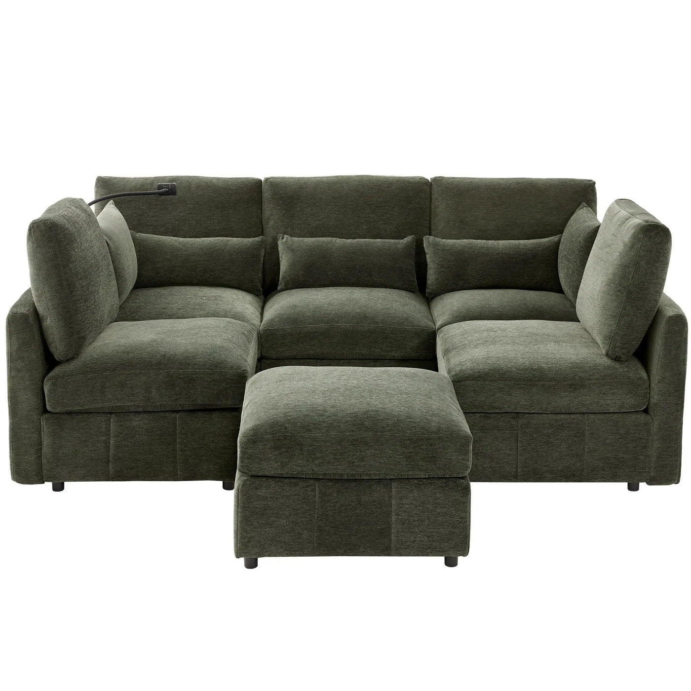 Modern Modular U-Shaped Sofa Bed With Movable Ottoman, USB Ports, Phone Holder by HouseOfZazla