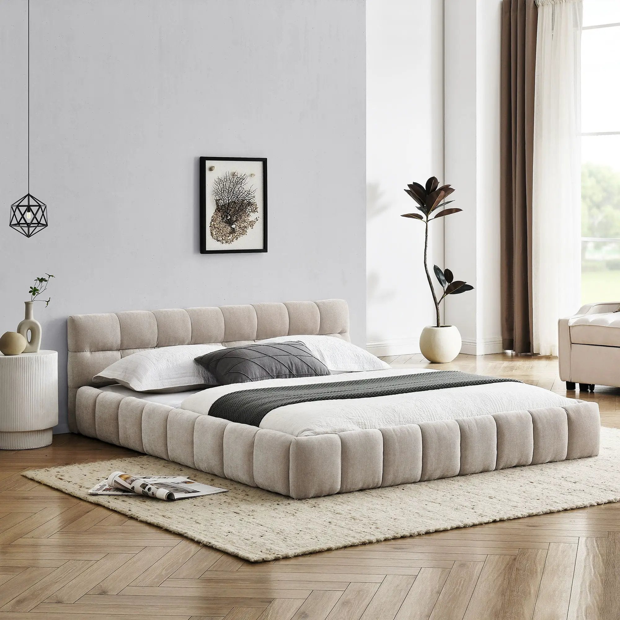 Modern Platform Bed Frame With Thick Fabric by HouseOfZazla