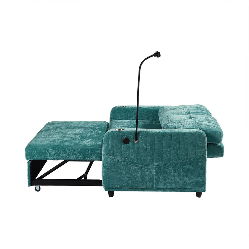 Modern Loveseat Pull Out Sofa Bed With Adjustable Backrest, Two Cup Holders, A Phone Holder, Three Charging Ports And Side Storage Pockets For Living Room by HouseOfZazla
