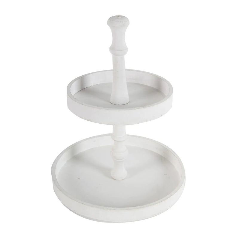Two Tiered Round Wooden Tray - White by HouseOfZazla
