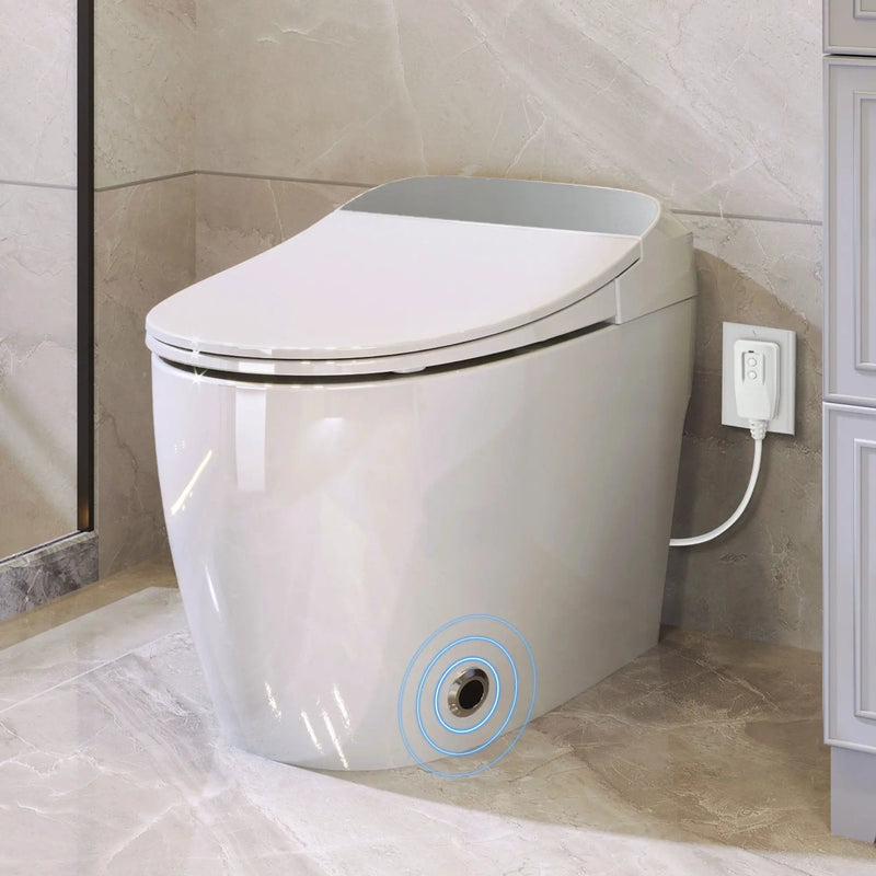 Heated Seat Smart Toilet, One Piece Toilet, Automatic Flush Tank Less Toilet Without Bidet, With Foot Sensor Flush - White Night Light, Knob Control, Power Outage Flushing, Soft Close Cover - White by HouseOfZazla