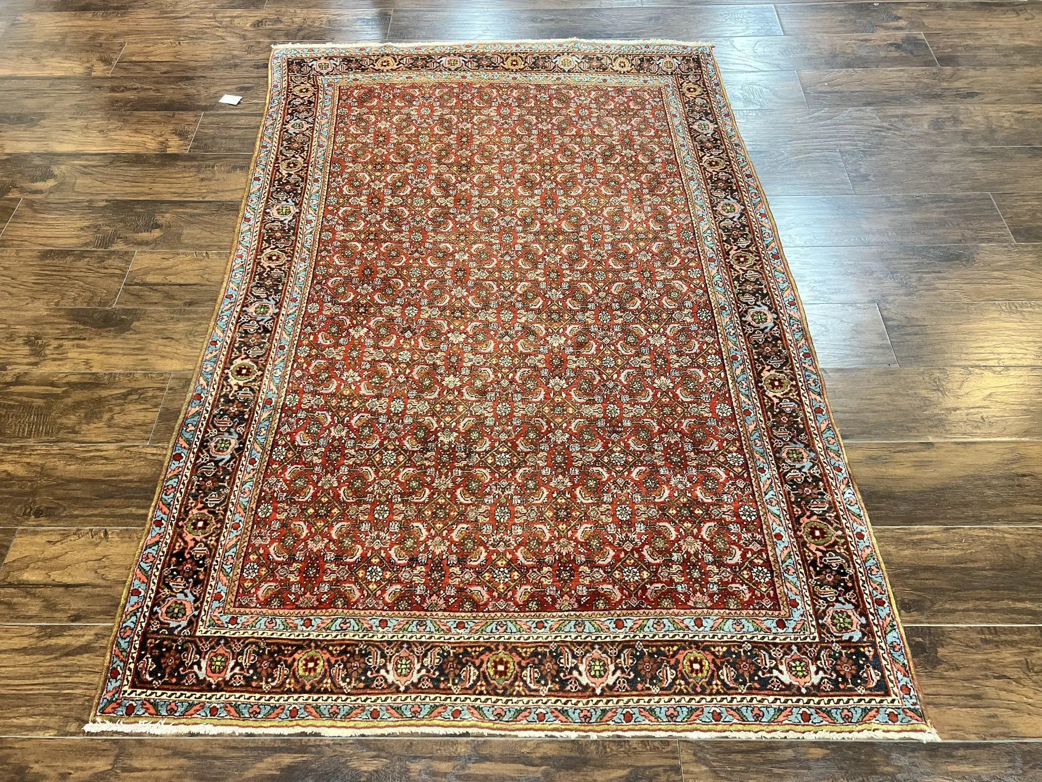Antique Persian Bidjar Rug 5x7, Repeated Allover Herati Pattern, Red, Handmade Wool Carpet by Jewel Rugs