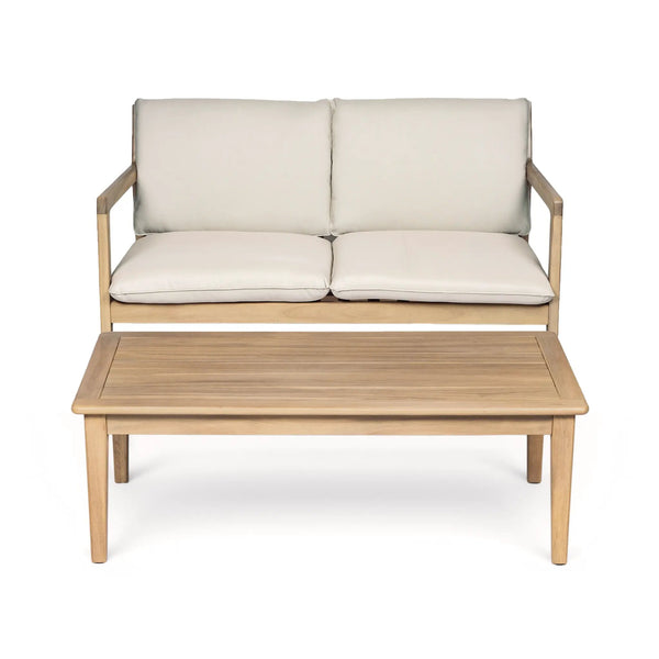 Outdoor Acacia Wood Loveseat with Coffee Table, Light Teak Frame