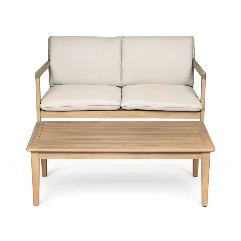 Outdoor Acacia Wood Loveseat with Coffee Table, Light Teak Frame by HouseOfZazla