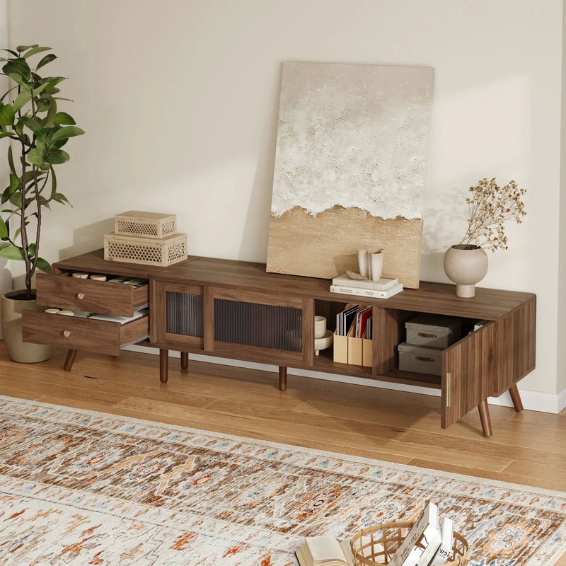 76" TV Stand, Entertainment Center With Storage Cabinets, TV Media Console Table For Living Room - Natural by Unique Piece Furniture
