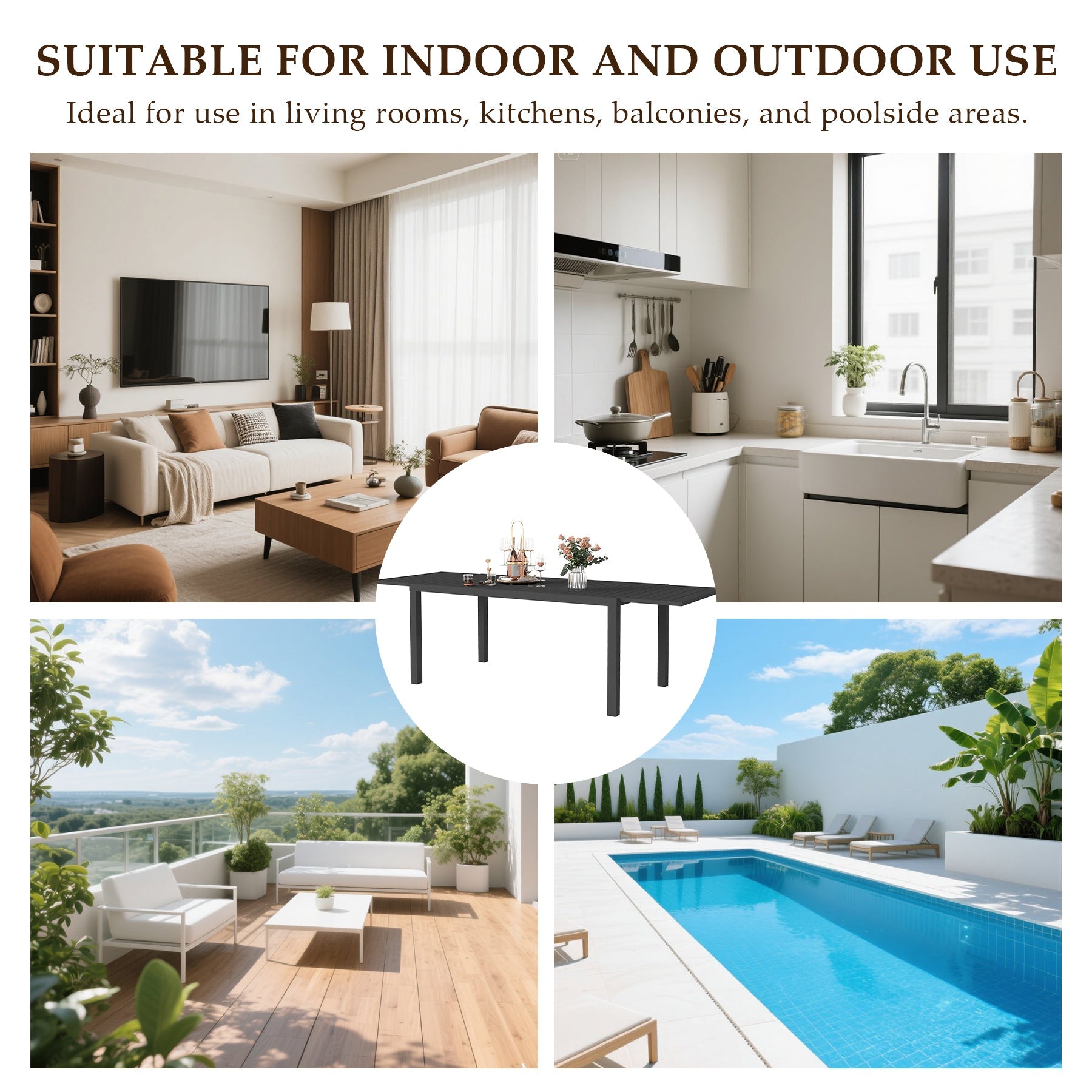 97.2"L Extendable Aluminum Outdoor Dining Table by HouseOfZazla