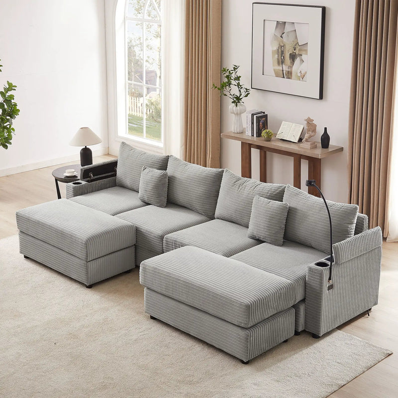 Modern Style Loveseat Sofa Sectional Sofa Couch With Storage Space, A Movable Ottoman, Two USB Ports, Two Cup Holders, A Phone Holder For Living Room by HouseOfZazla