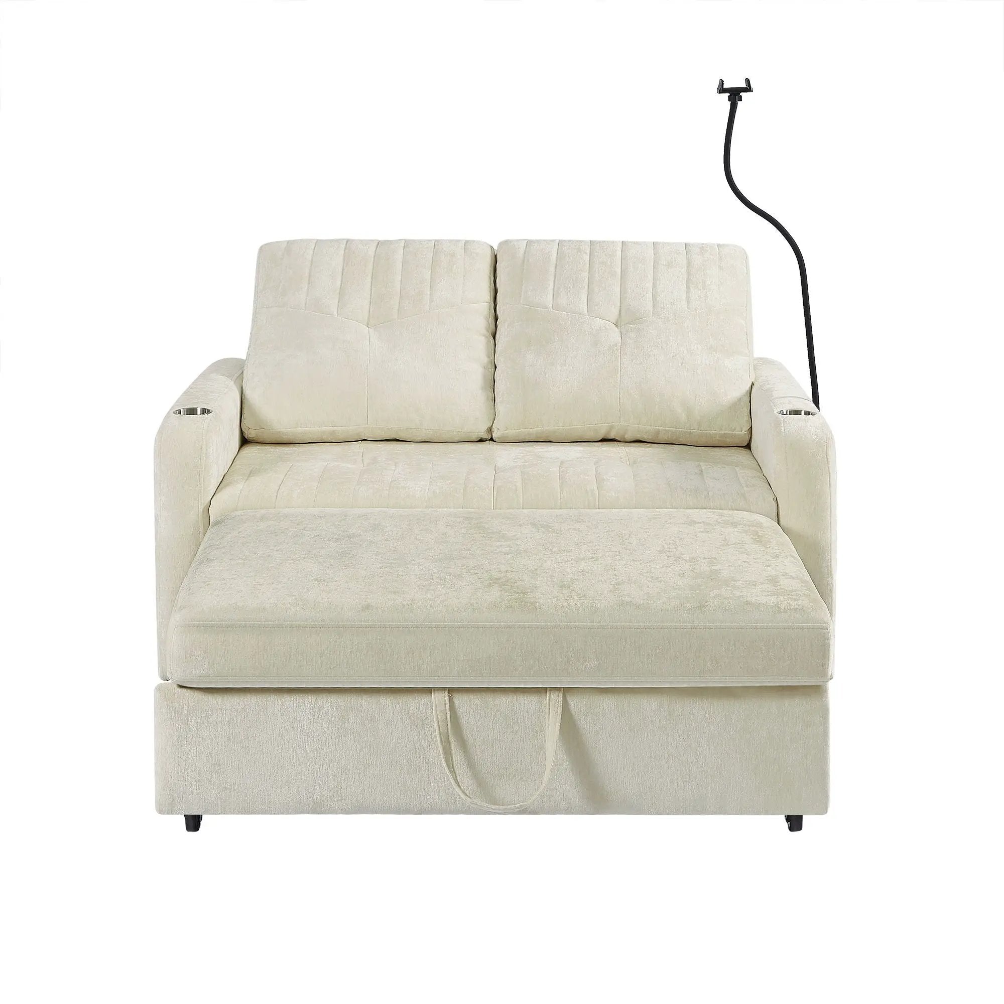 Modern Loveseat Pull Out Sofa Bed With Adjustable Backrest, Two Cup Holders, A Phone Holder, Three Charging Ports And Side Storage Pockets For Living Room by HouseOfZazla