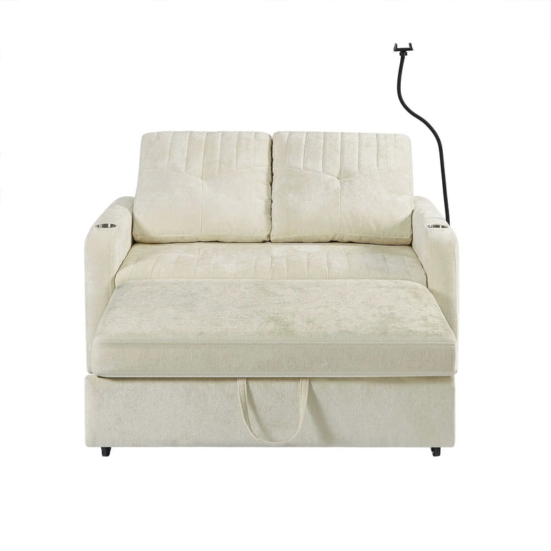 Modern Loveseat Pull Out Sofa Bed With Adjustable Backrest, Two Cup Holders, A Phone Holder, Three Charging Ports And Side Storage Pockets For Living Room by HouseOfZazla