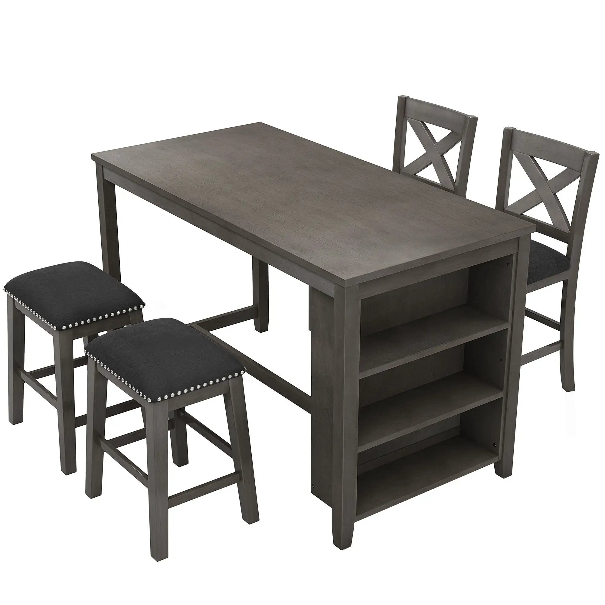 5 Pieces Counter Height Rustic Farmhouse Dining Room Wooden Bar Table Set With 2 Stools And 2 Chairs by HouseOfZazla