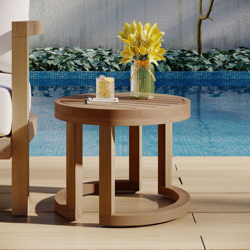 Outdoor Acacia Wood Side Table, Solid Side Table For Patio, Pool, Porch - Brown Wash by HouseOfZazla